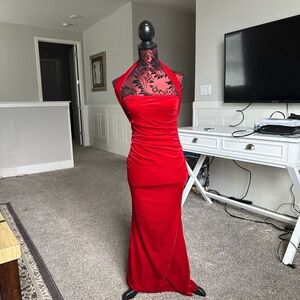 Chic Red Halter Midi Dress